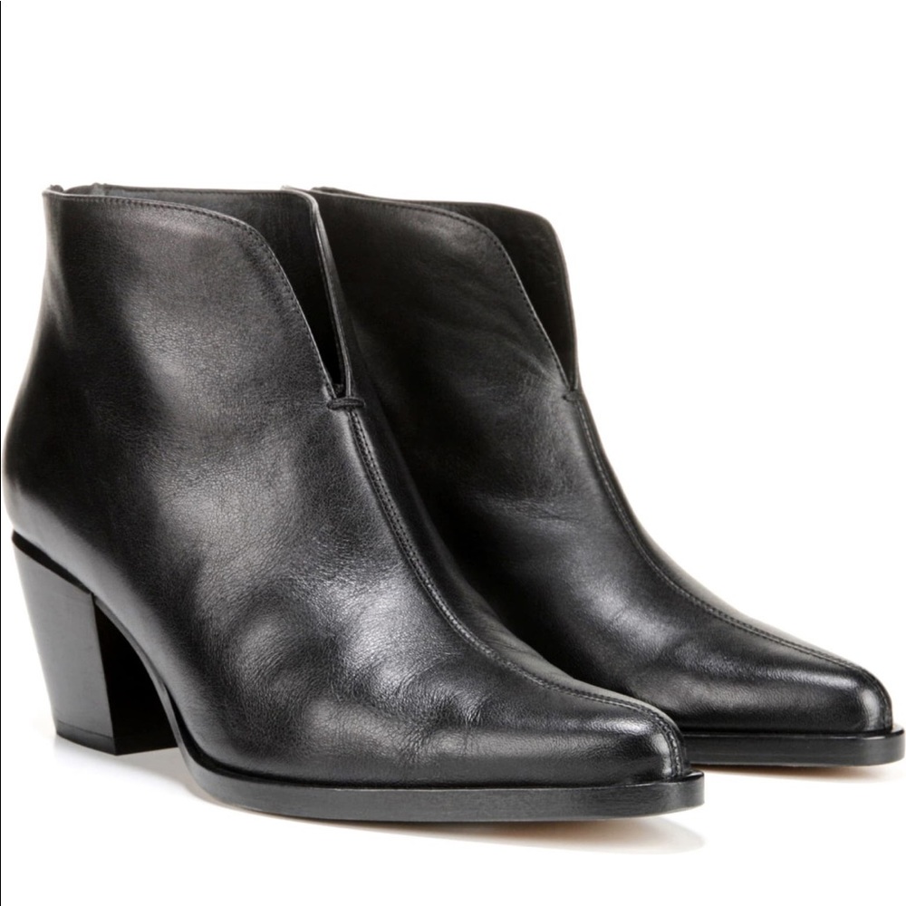 VINCE Havana Notch black leather pointy toe bootie